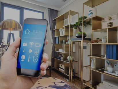 A smartphone, serving as the control hub in a smart home setting, manages and oversees various functions