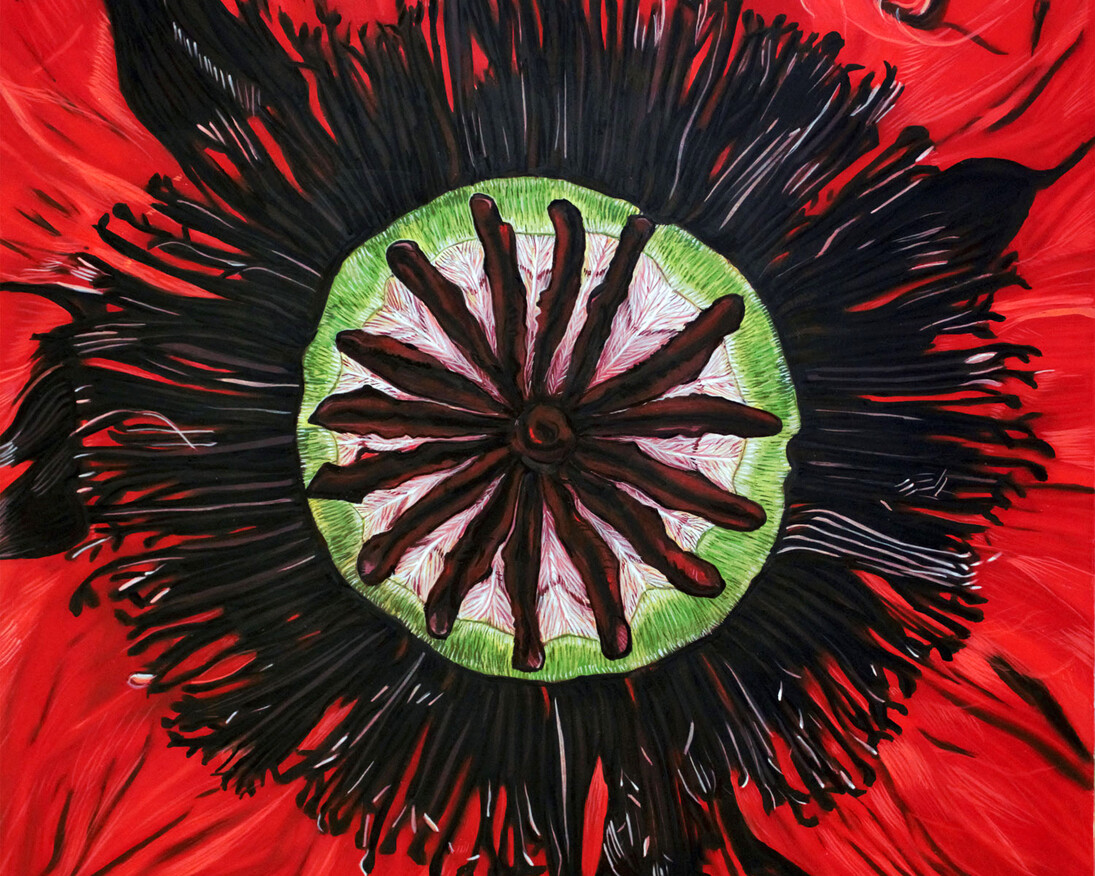 Poppy Crown Medium: Egg, tempera on panel, Size:30cm High x 30cm Wide, Year 2015/2016