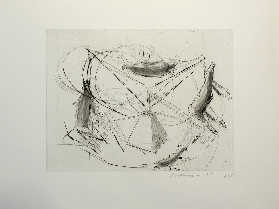 Small Carousel, 1988, Drypoint printed in black on Somerset satin paper, 39 × 43,8 cm, Courtesy Sperone Westwater, New York © Bruce Nauman / ADAGP, Paris 2015