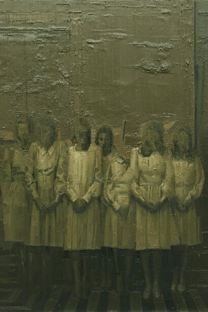 Alfio Giurato, Sorelle, 2014, olio su tela, cm. 100x120