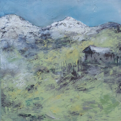 DAVO, Mountain Pasture, Polish on Canvas, 27.5 x 27.5, Emerging Transformation
