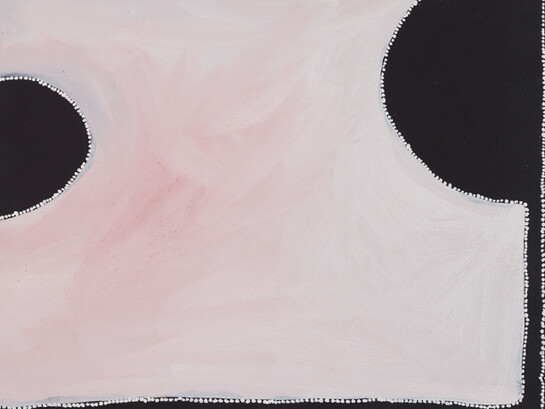 Paddy Bedford, Merrmerrji, 2004, Natural earth pigments and synthetic binder on composition board. 31 1/2 x 39 3/8 inches, © Paddy Bedford estate, courtesy William Mora Galleries, Melbourne, Photo: Sid Hoeltzell