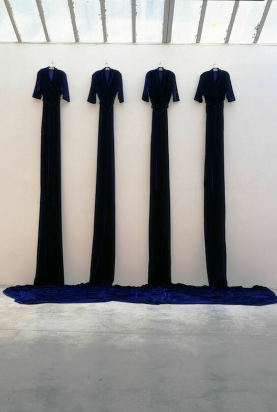 Purple Velvet Bathrobes, 1991. Velvet and hangers, 144 x 156 x 48 in. Collection: Denver Art Museum, Denver