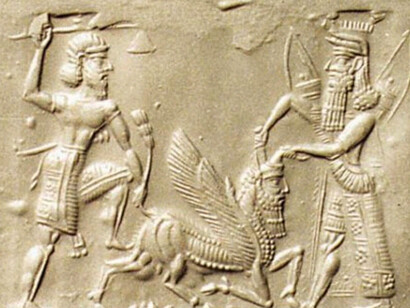 Raffigurazione di Enkidu e Gilgamesh mentre uccidono il Toro celeste