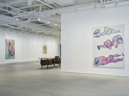 Maria Lassnig, Self with dragon, exhibition view. Courtesy of Hauser & Wirth Gallery