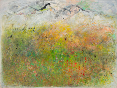 Jacqueline Lamba France, 1910-1993, Plaine de Simiane, 1964, signed, dated and titled "LAMBA, 1964, Plaine de Simiane" verso, oil on canvas, 35x45 5/8 inches. Courtesy of Weinstein Gallery
