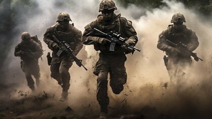 A unit of troops rushing forward, echoing the growing pressure for decisive action in Nigeria’s conflict