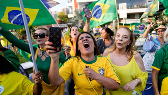 Brazilians gather during the voting of the presidential elections