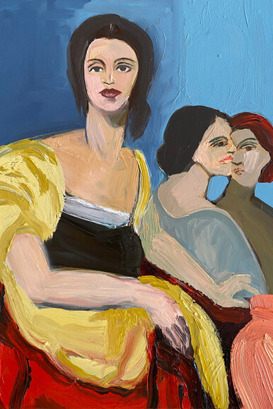 Claudia Doring Baez, Balzac: la comédie humaine - Une conversation entre onze heures et minuit - Ary Scheffer, Margaret at the Fountain (detail), 2026. Courtesy of Bookstein Projects