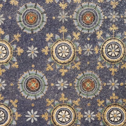 Mausoleo di Galla Placidia, particolare dei mosaici del soffitto. Ravenna, Italia