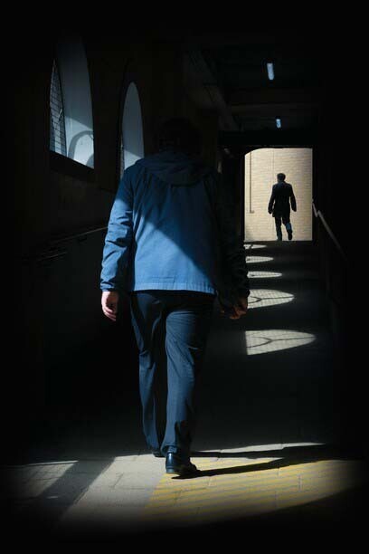 A man following a shadow: when one looks inside apparent opulence, one finds a looking glass reflecting true brokenness