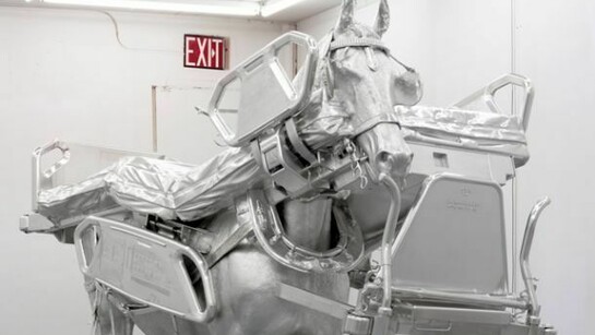 Urs Fischer, Horse/Bed (detail), 2013, Milled alluminum, galvanized steel, screws, bolts, two-component resin, 85 7/8 x 103 5/8 x 43 3/4 inches (218.2 x 263.1 x 111.1 cm), Edition of 3 & 1 AP, © Urs Fischer. Courtesy of the artist and Gagosian Gallery, Photo by Stefan Altenburger