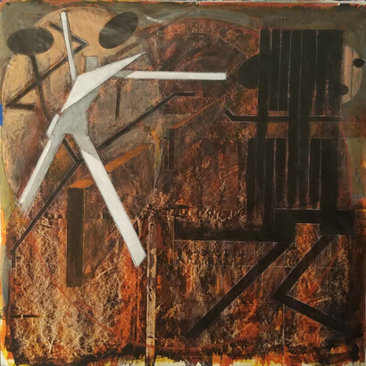 Garth Claassen, Nothing to See Here, mixed media on Tyvek, 2023, 42x42 inches. Courtesy the artist and Stewart Gallery