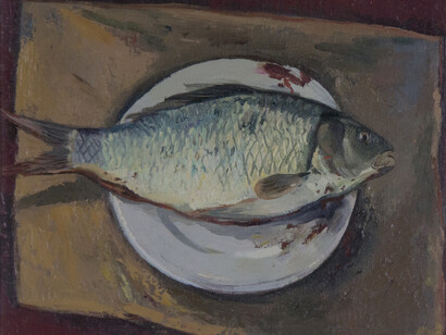Giulio Ruffini, Natura morta con pesce, 1966 -
Olio su tela, 40x50 cm
