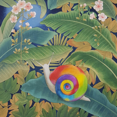 Min Kim, Snail, 18x18 inches. Courtesy of Kate Oh gallery