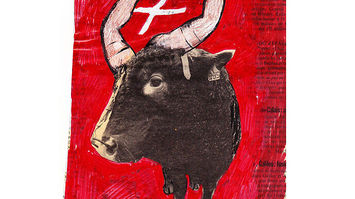 Roland Topor, Taureau suisse, ca. 1985, 23 x 15,5 cm, courtesy of galerie Anne Barrault