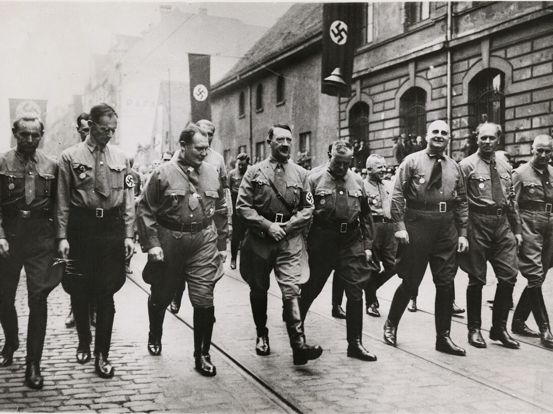 Wide World Photos · Unknown Photographer, "Nazis Commemorate Beer Cellar Putsch", November 9, 1937, silver gelatin print on glossy fibre paper, printed by November 22, 1937, 15 (18) x 21,6 (22,8) cm, Courtesy: Daniel Blau Munich/London