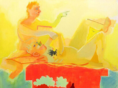 Danielle Orchard, Picnic in AIX 2, 2015, Acrylic, Flashe and oil on canvas, 27 x 23 inches