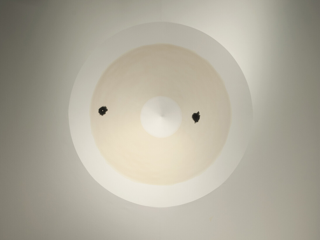 Sunfeel Yun, Looking at The real world from within The real world 26, 2015, Paint on Aluminum, Iron Fillings, Motor, Action sensor, Magnets, Control Box, 244 x 360 x 70 cm
