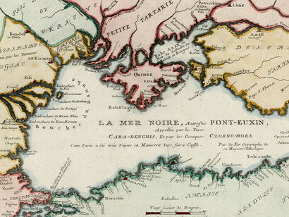 The Black Sea: Historical Names and Origins
Once known as Pont-Euxin, the Black Sea was called "Cara-Denghis" by the Turks and "Czorno-More" by the Cossacks. This map was drawn from a Turkish manuscript created in Cassa, 1705