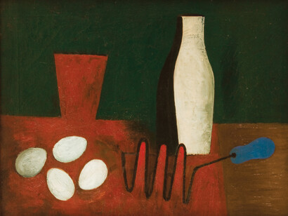 Willem de Kooning, Untitled (Still Life with Eggs and Potato Masher), 1928-1929, oil and sand on canvas, 18 x 24 inches © Estate of Willem de Kooning, Courtesy of Forum Gallery, New York