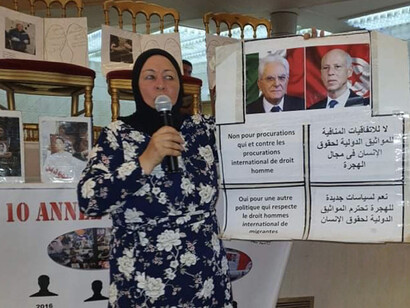La forte testimonianza di Mounira Chaqrawi, durante una delle riunioni preparatorie del 1° Congresso dei Movimenti Sociali e Cittadini