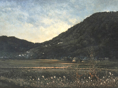 Takahashi Yuichi; detalle de «Kotohira embozu», vista de Kotohira (1881)