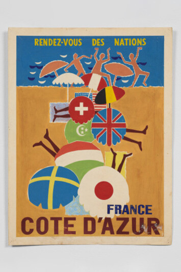 Serge Hélénon, Rendez-vous des nations, France, Côte d’Azur, 1957, Gouache on paper, 15.75 x 11.81 in. Courtesy of Aicon Gallery