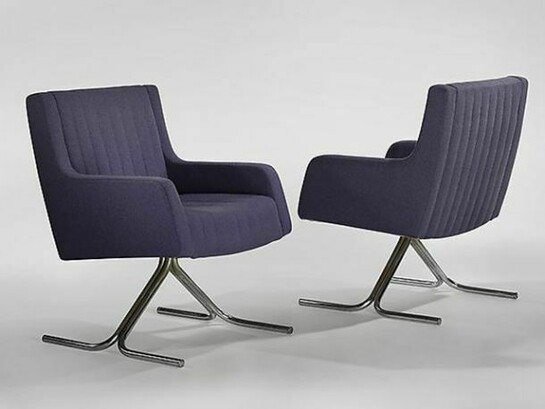 Joseph Andre Motte, Pair of Armchairs, 1967/1975, Foam fabric and tubular chromed metal base, 33.86 H x 24.02 x 23.62 inches, 86 H x 61 x 60 cm. Public commission for Mairie de Rouen