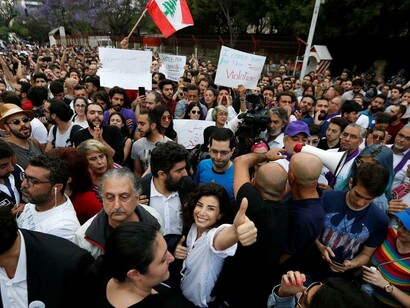 Supporters of a civil society movement rally in Beirut, contesting the unofficial results. Anwar Amro / AFP Photo