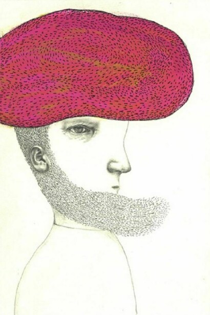 Deborah Barrett, Man in Pink Turban, 2013, Ink, gouache on text, 7 9/16" x 5 3/16"