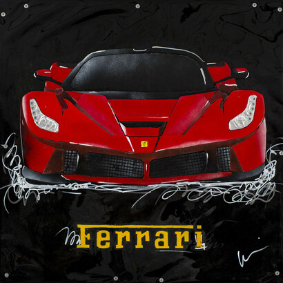 Marcello Reboani, Ferrari, 2015, tecnica mista con materiali di recupero, 62 x 62 cm, ph Giorgio Benni