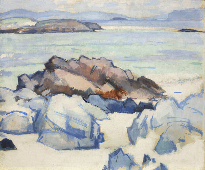 Rocks, Iona, oil on board, 36.8 x 44.4 cm