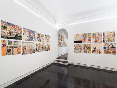 Pier Paolo Perilli, I quadrucci, veduta dell’esposizione. Cortesia della Galleria Eugenia Delfini