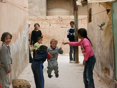 Residents of the destroyed Nahr el-Bared refugee camp in Lebanon discuss the reconstruction of the camp with architects and urban planners