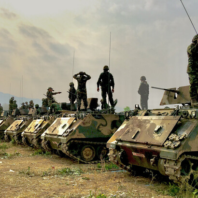 Tanks in a war-ridden region