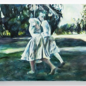 Iva Lulashi, Non assomigli a nessun'altra, 2023.Oil on canvas, 5àh x 70w cm. Courtesy of the artist, Alberta Pane Gallery and Prometeo Gallery