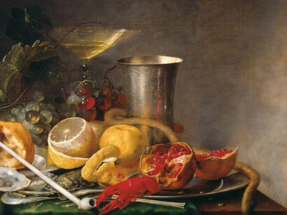 Jan Davidszon de Helm, Natura morta. Colazione con un bicchiere di Champaign e pipa, 1642