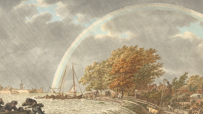 Jacob Cats, Herbstlandschaft mit, Regenbogen und Flut, 1797, Aquarell auf Papier © Rijksmuseum, Amsterdam