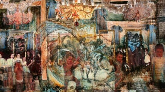 Rachel Gadsden, Dancing With Angels mixed media on canvas, 2005 © Rachel Gadsden, photography by Rachel Gadsden, courtesy of GV Art