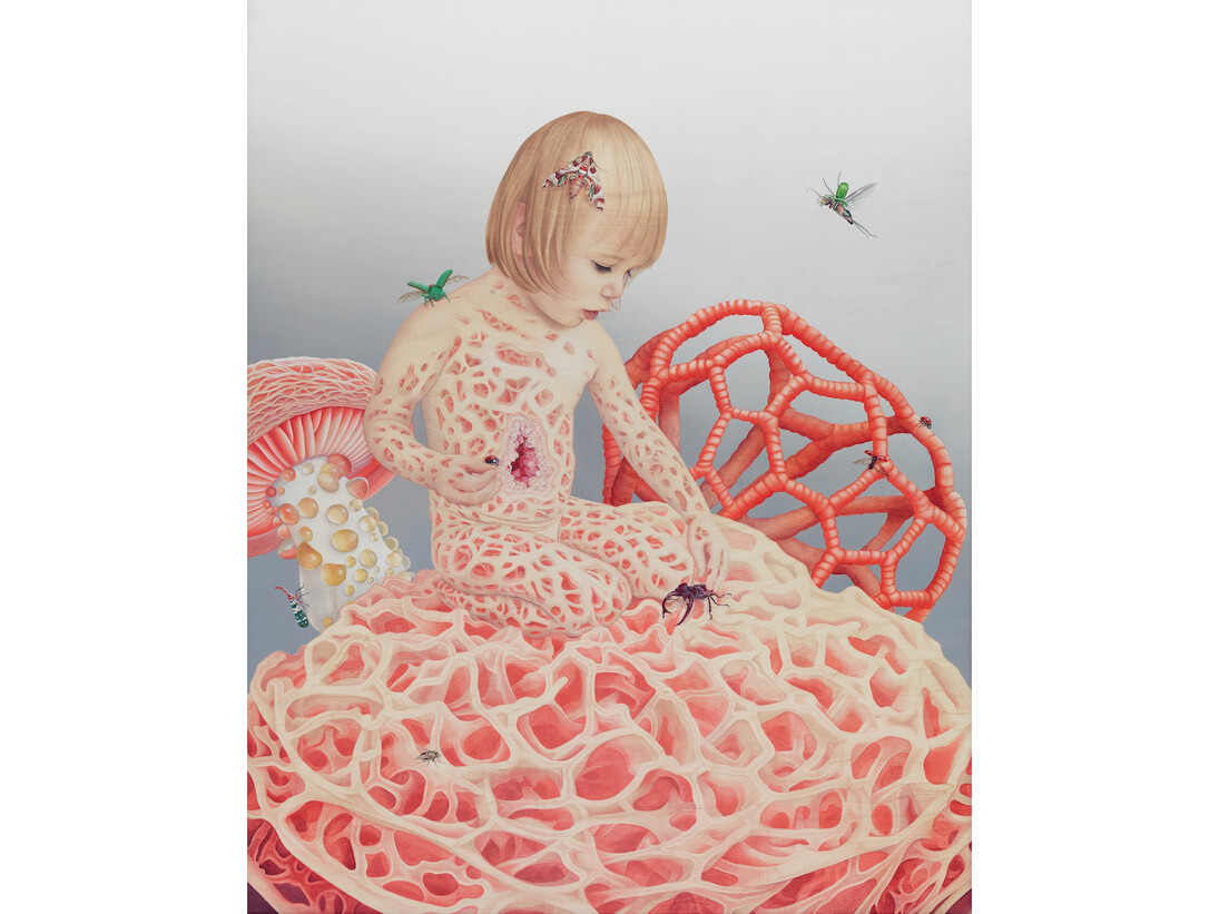 Tiffany Bozic, Universal Veil, Acrylic on maple panel, 2014, 46 x 36 inches