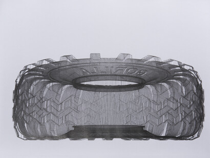 Michael DeLucia, Gorilla (monumental), 2014, Dessin analogique, graphite sur papier, Plotted drawing, graphite on paper, 52,6 x 67,6 x 3 cm   encadré 
(26 5/8 x 20 3/4 x 1 1/8 in.) framed