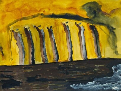 Patrick Hall, Seven Figures, Procession (Thailand Series), 2014, mixed media on paper, 42 x 60 cm