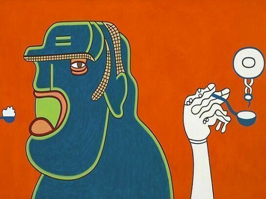 Karl Wirsum, Hollow Swallow, 2010, acrylic on panel with painted wood frame, 21 x 36 inches