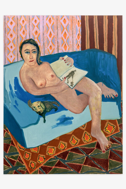 Blair Saxon-Hill, The Casual Dog Walker, 2023, oil on canvas, 72x54 inches. Courtesy of the artist and Shrine, Los Angeles