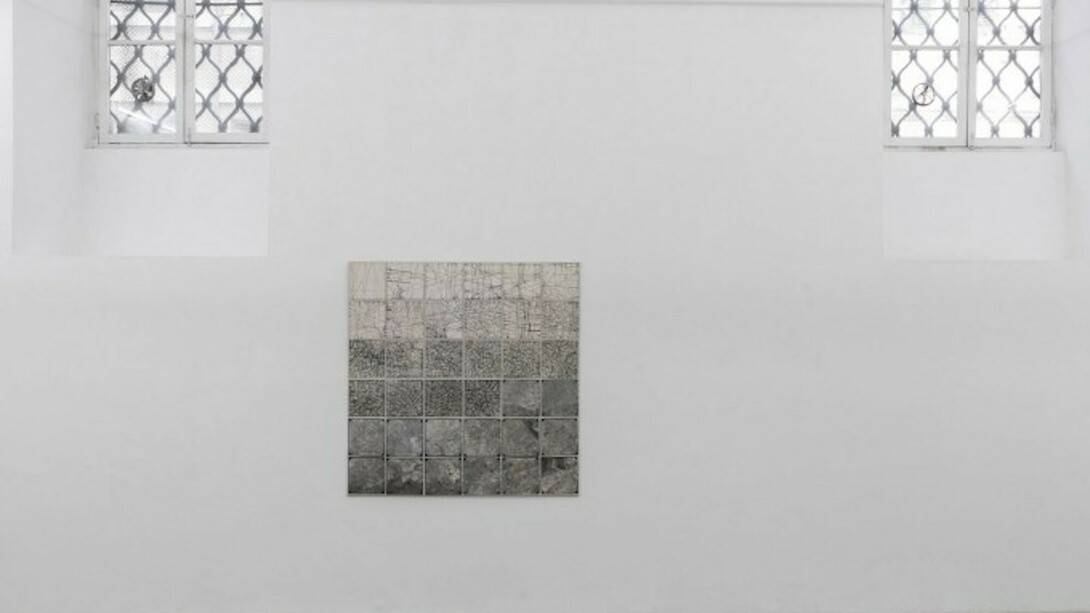 Elisa Montessori, Tropismi, 1977, collage on white gauze and cardboard, installation view at Monitor, Rome. Courtesy of Monitor