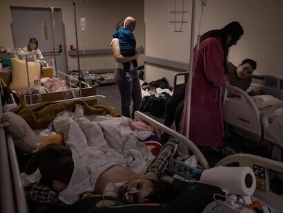 Patients awaiting treatment in a Ukrainian hospital