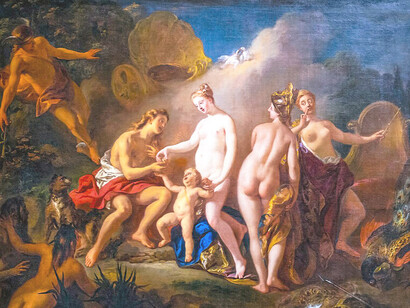 Jean-François de Troy, El juicio de París, 1715-1720. El cuadro representa al príncipe troyano que, al elegir a la diosa más bella, desencadena la guerra de Troya