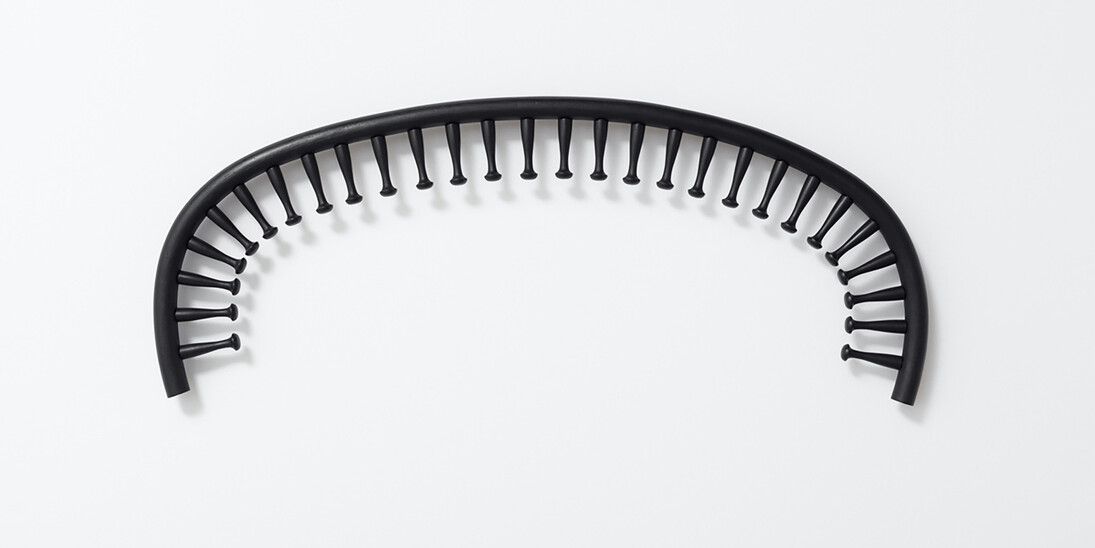 Ricky Swallow, Hanging Bow with Pegs, 2018, patinated bronze, 36.2 x 91.4 x 3.2 cm, 14 1/4 x 36 x 1 1/4 ins, copyright the artist, courtesy Stuart Shave/Modern Art, London