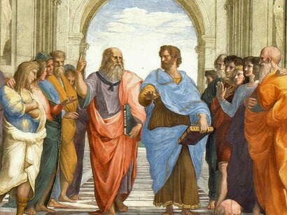 Platone e Aristotele di Raffaello Sanzio, Stanza della Segnatura, Scuola di Atene, 1509-1511, Musei Vaticani 